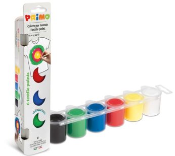 Textile acrylic paint in pot, 6 colours Primo