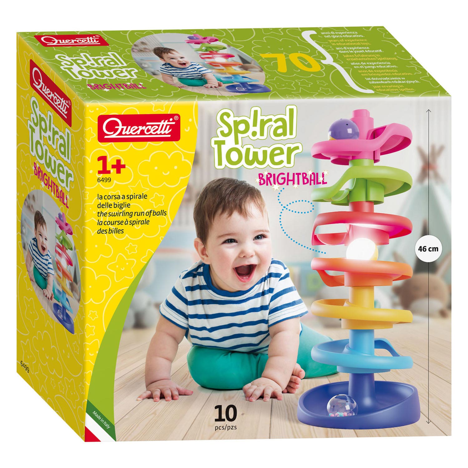 Quercetti Spiral Ball Tower with Luminous Ball, 10 pcs.